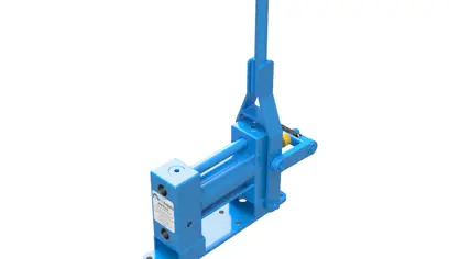 A blue hand pump