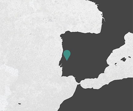 En grafisk fremstilling af et kort med en markering på Portugal