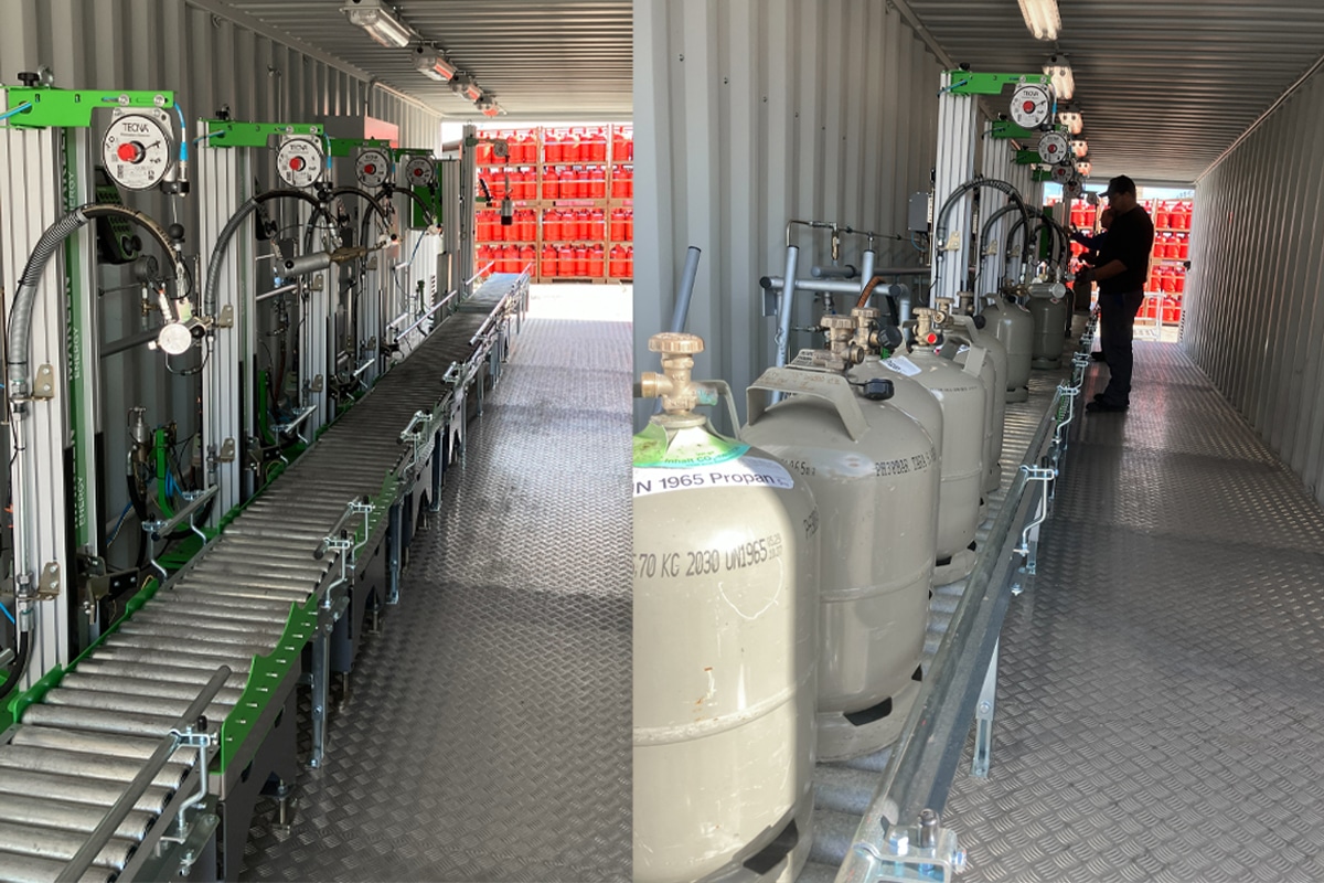 imagem de um contentor no interior com equipamento de enchimento de GPL