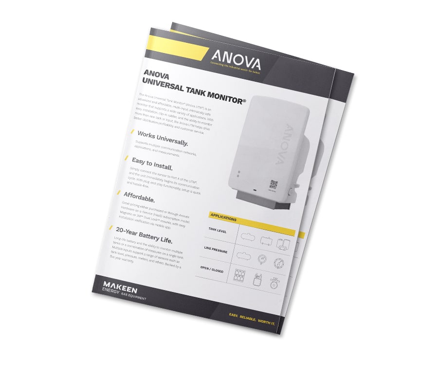 Et billede af en brochure om ANOVA Universal Tank Monitor