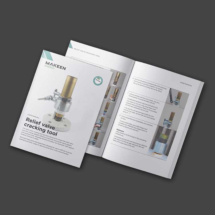 A photo of a brochure about a Pressure relief valve cracking tool